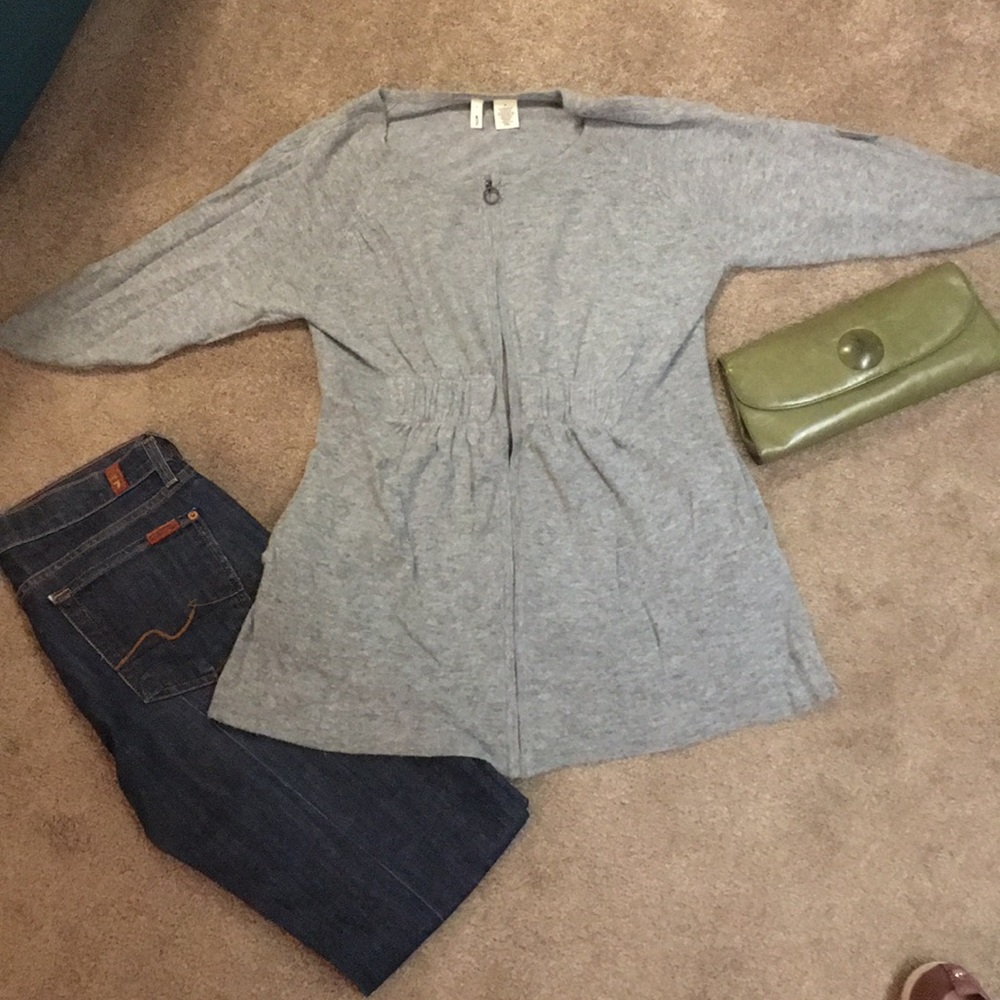 ANTHROPOLOGY MOTH 3/4 sleeve zipper grey sweater